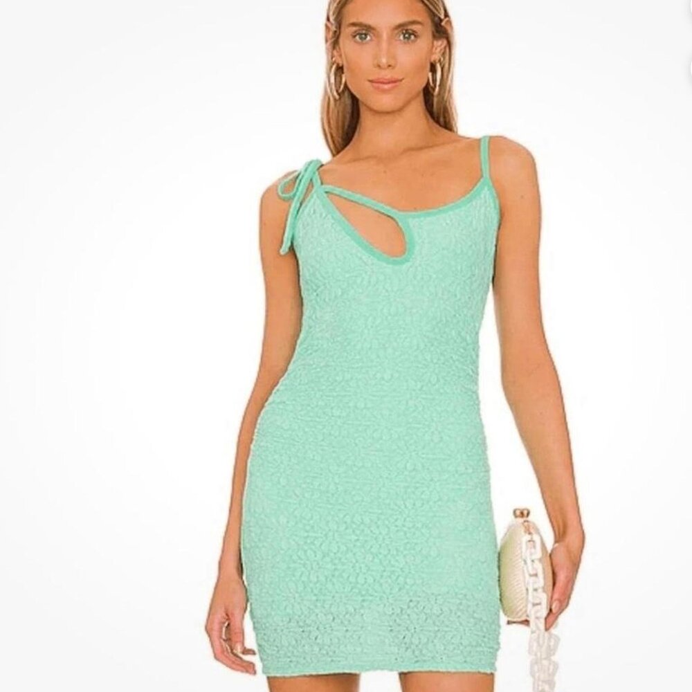 NWT Lovers and Friends mini mint green dress 👗 Texture Ruched Bodycon Cutout S - Picture 5 of 5